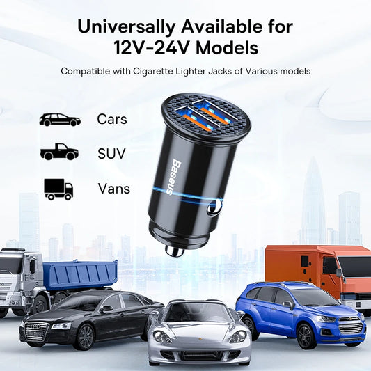 Baseus 30W Fast Car Charger - Quick Charge 4.0/3.0, USB PD for iPhone 16/15/14 Pro Max & Xiaomi