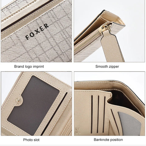 FOXER Split Leather Women's Fashion Wallet - Elegant Multi Card Zipper Clutch for Moms