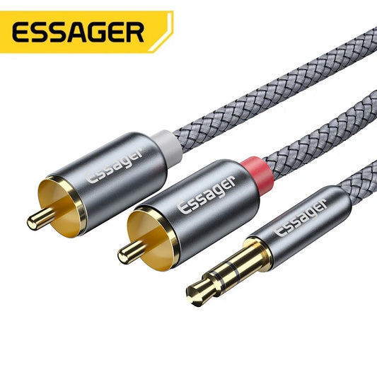 Essager RCA Audio Cable 3.5mm to 2RCA Male Splitter for TV, PC, Amplifiers, and Speakers