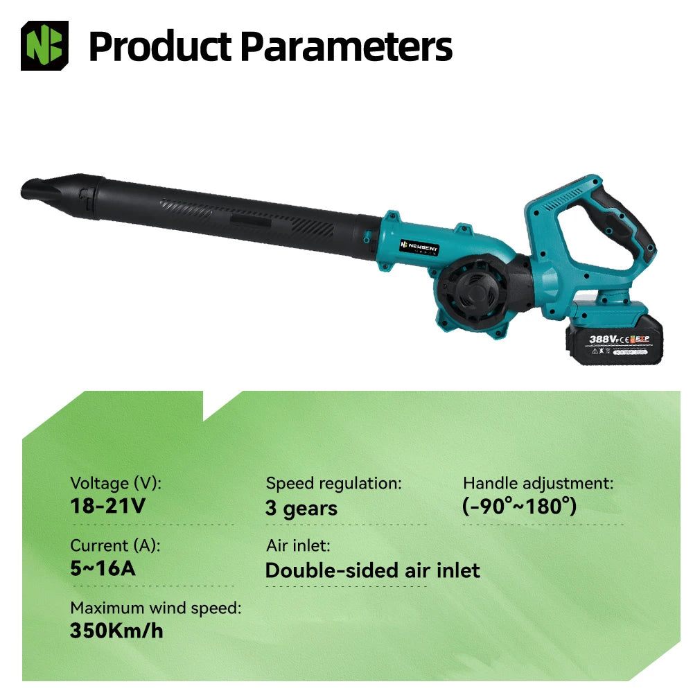NEWBENY 3-Speed 350km/h Electric Leaf & Snow Blower – 270° Adjustable Cordless Blower Tool for Makita Battery Pin