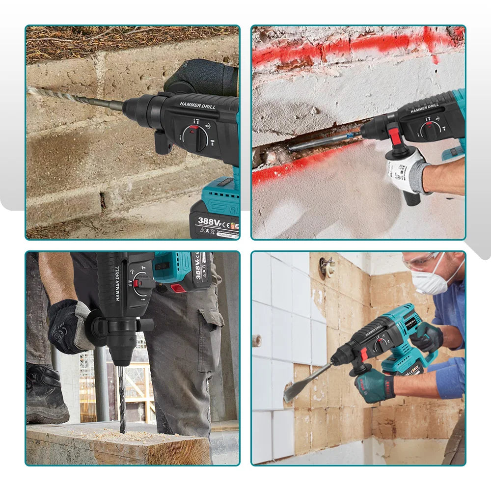 YOFIDRA 26mm Brushless Cordless Rotary Hammer – Multifunction Impact Drill for Makita Battery Pin