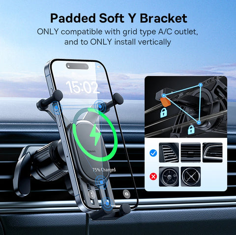 Baseus 15W Wireless Car Charger & Phone Holder with Auto Locking Hook Clip for iPhone, Xiaomi, Samsung