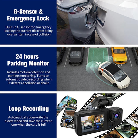 Drievoudige lens WiFi Dashcam: 1080P HD voertuigbeveiligingscamera