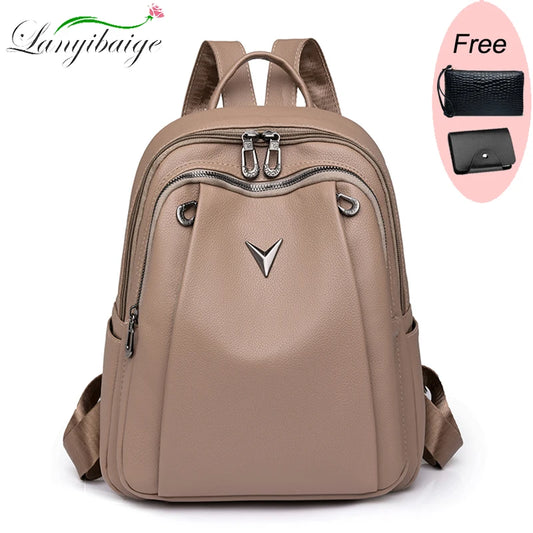 Large Capacity Women’s Vintage Leather Backpack Purse