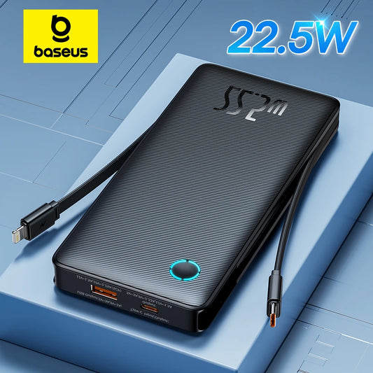 Baseus Duo 10000mAh Power Bank – 22.5W PD Fast-Charge with Dual Cables