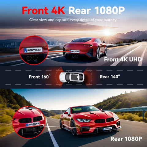 REDTIGER 4K voor- en achterdashcamera met wifi en gps
