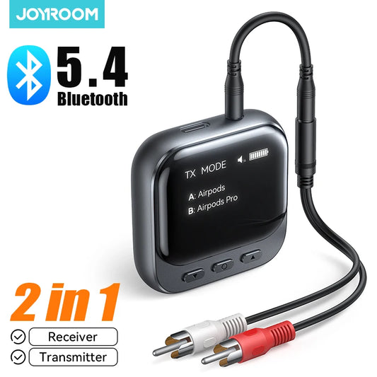 Joyroom Bluetooth 5.4 Receiver & Transmitter – 400mAh AUX Car Adapter with LED Display for Music & Hands-Free Calls