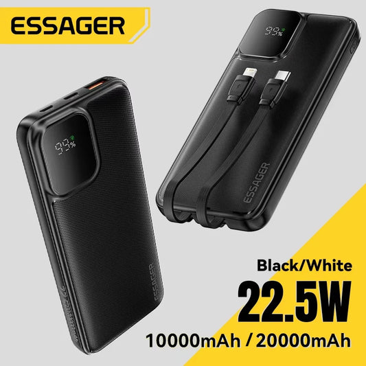 Essager Power Bank – 20000mAh Fast-Charge with Built-in Cables