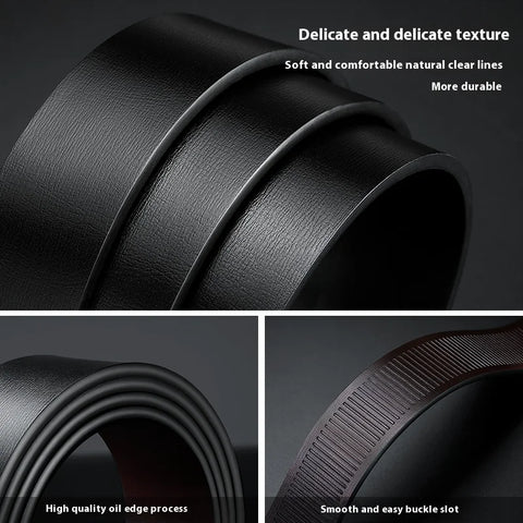 Men’s Cowskin Leather Belt – Plus-Size Automatic Buckle Designer Style