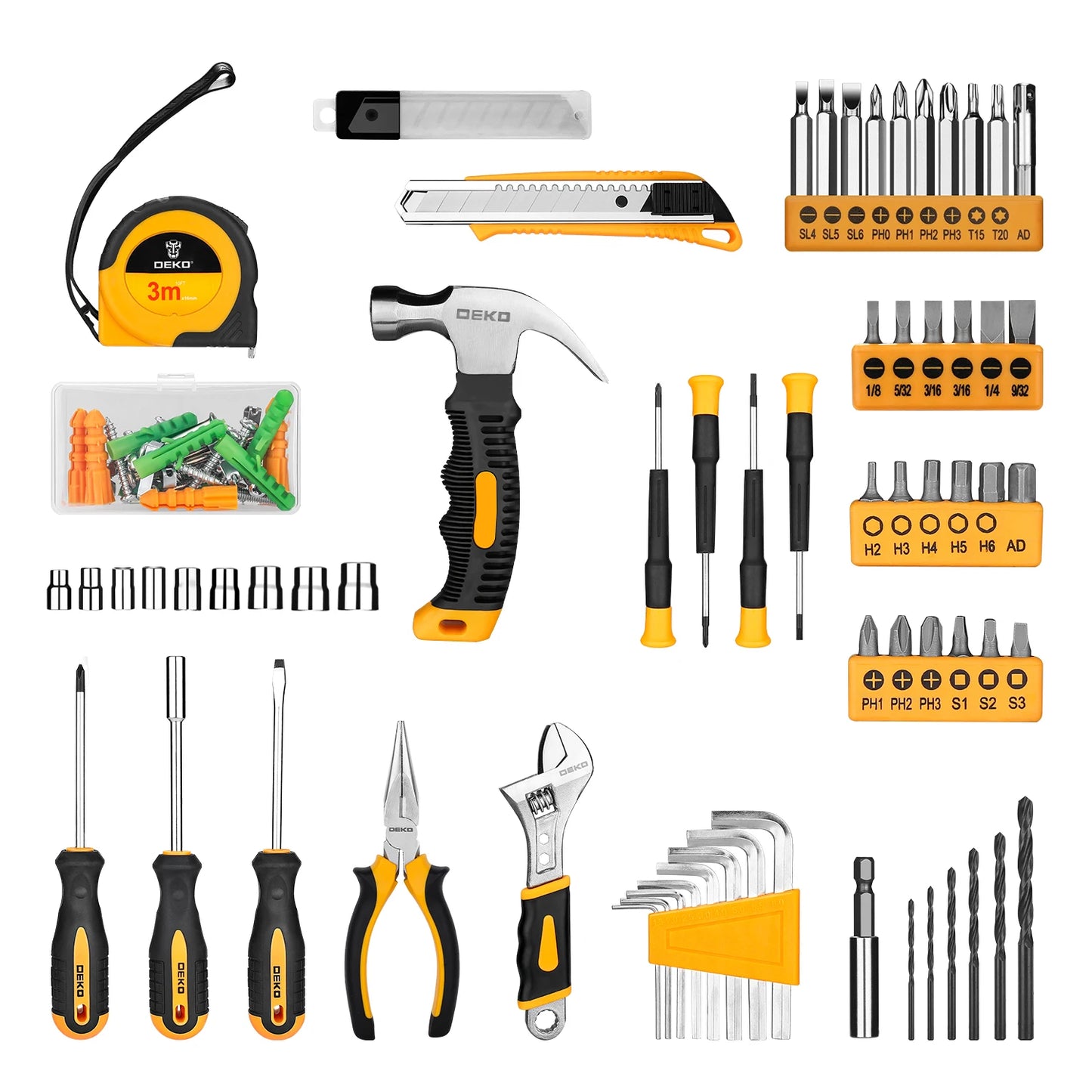 DEKO 126-Piece Power Tool Kit – 8V Cordless Drill with Keyless Chuck & DIY Hand Tools for Home Use
