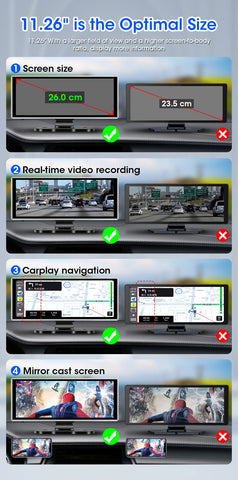 11,26 Zoll 4K Auto-DVR-Dash-Videorecorder mit Wireless Carplay &amp; Android Auto