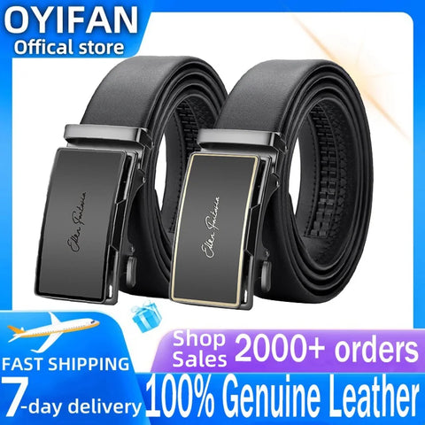 OYIFAN Genuine Leather Belt – Alloy Buckle Automatic Ratchet Design