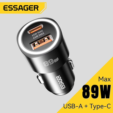 Essager USB C Car Charger 89W - Super Fast PD & QC 3.0 Charging for iPhone 15, Xiaomi, Huawei, OnePlus, Realme