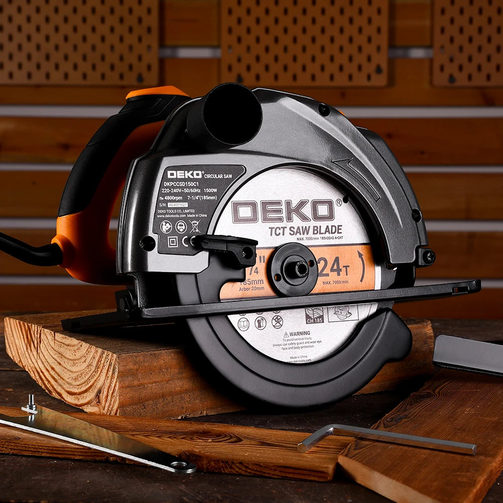 DEKO DKCS Series 185mm Circular Saw – 1500W Multi-Function Power Tool with Auxiliary Handle
