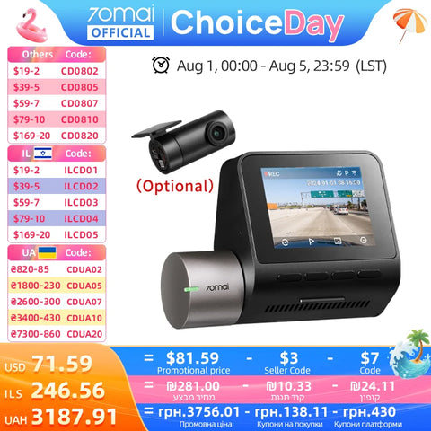 70mai Dash Cam A510 - 1944P HDR Auto DVR met GPS en 4G-connectiviteit