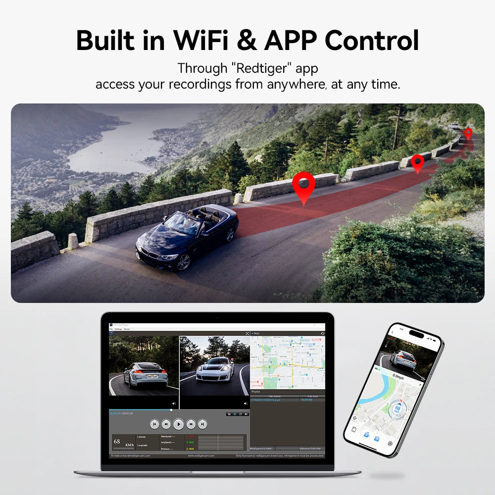 REDTIGER 4K Dual Dash Camera met wifi en gps