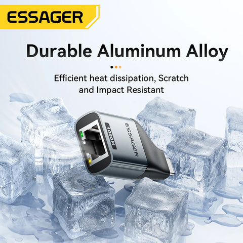 Essager Type-C to Ethernet Adapter – 1000Mbps Gigabit High-Speed RJ45 for MacBook & Laptops