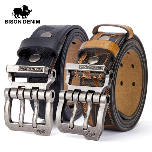 Bison Denim Men's Genuine Leather Pin Buckle Belt