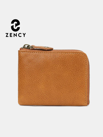 Zency Retro Cowhide Mini Short Wallet for Women - Genuine Leather Coin Pocket Purse