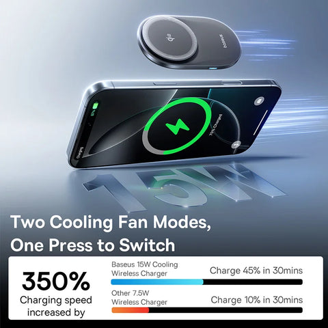 Baseus Magnetic Wireless Car Charger - 15W Fast Charging for iPhone 16/15/14 & Samsung/Xiaomi with Cooling Fan