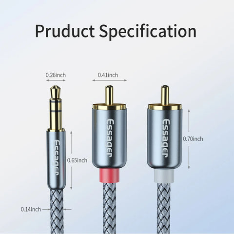 Essager RCA Audio Cable 3.5mm to 2RCA Male Splitter for TV, PC, Amplifiers, and Speakers