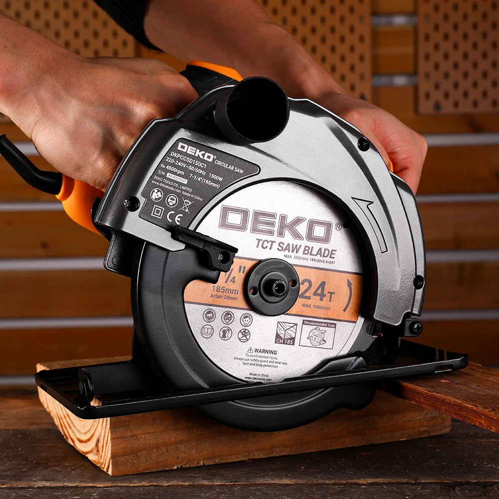 DEKO DKCS Series 185mm Circular Saw – 1500W Multi-Function Power Tool with Auxiliary Handle