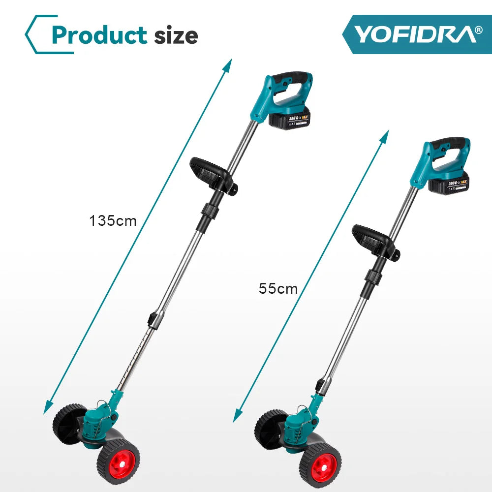 YOFIDRA 100–135cm Cordless Electric Lawn Mower – 1500W Foldable Trimmer & Cutter for Makita Battery Pin