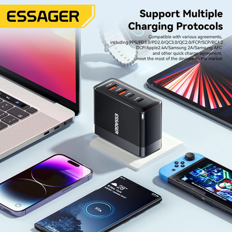 Essager 100W GaN USB-C Charger for Laptop & iPhone 16, Fast PD Charging, US/KR Plug, Compatible with MacBook & Samsung