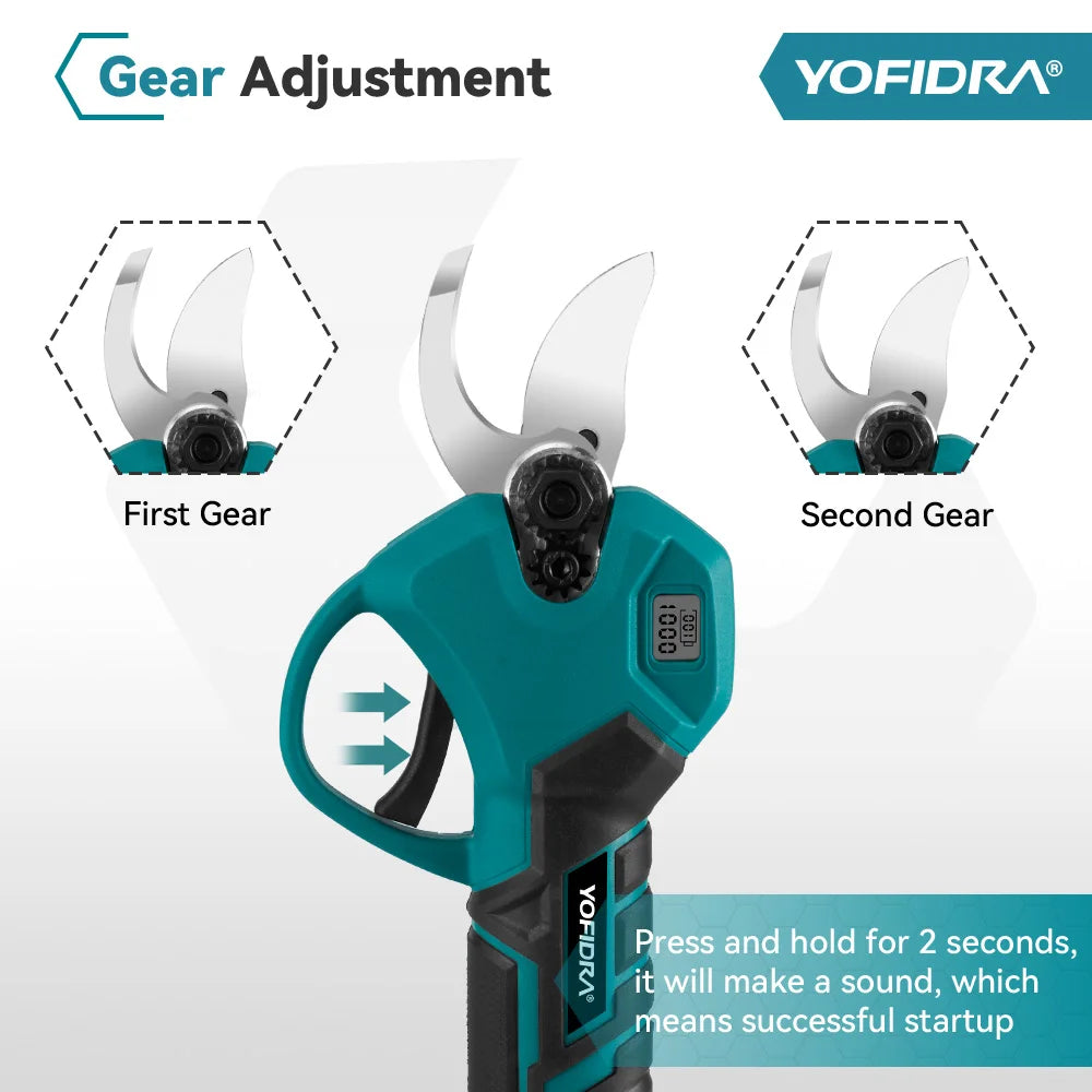 YOFIDRA 30mm Brushless Cordless Electric Pruner – 2-Speed Tree & Fruit Branch Shears for BL1850B 18V Battery