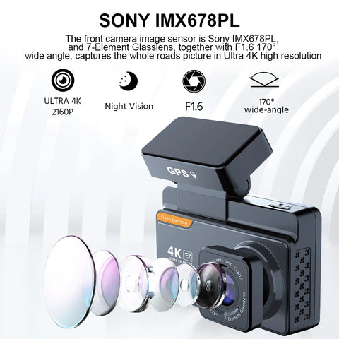 4K Dash Cam Auto DVR met dubbele lens, wifi en gps