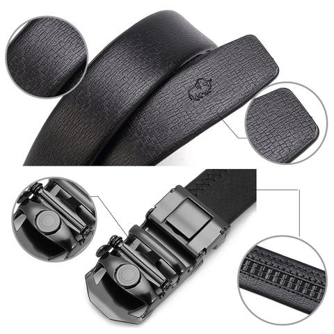 Luxury Business Leather Belt – Black Automatic Buckle for Men