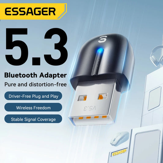Essager Bluetooth 5.3 USB Adapter Dongle for PC & Laptops – Connect Speakers, Mice & Keyboards Wirelessly