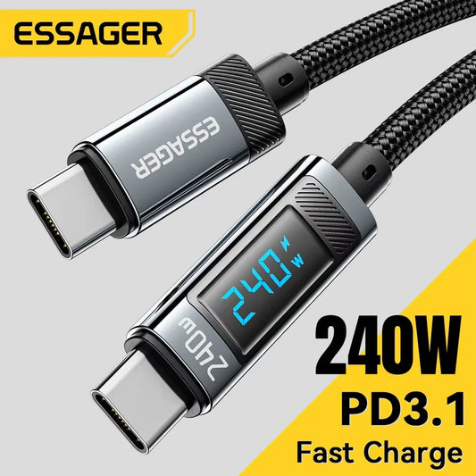 Essager 240W USB-C to USB-C Cable - 100W PD 3.1 Fast Charging for MacBook Pro, Xiaomi, Samsung, 2M Length