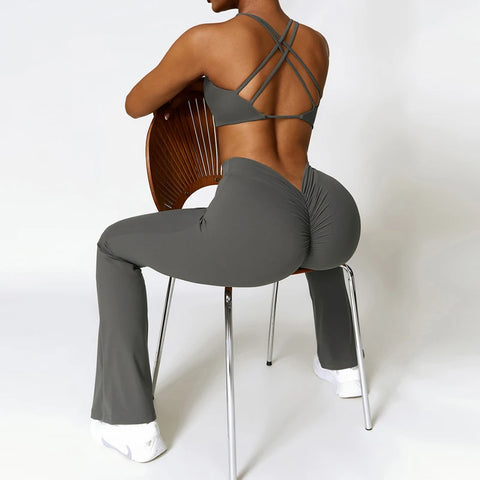 V-Back Scrunch Flares Leggings für Damen – Yogahose mit hoher Taille für Fitnessstudio und Fitness