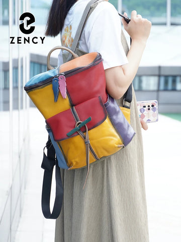 Zency Women's Soft Cow Leather Large Capacity Backpack