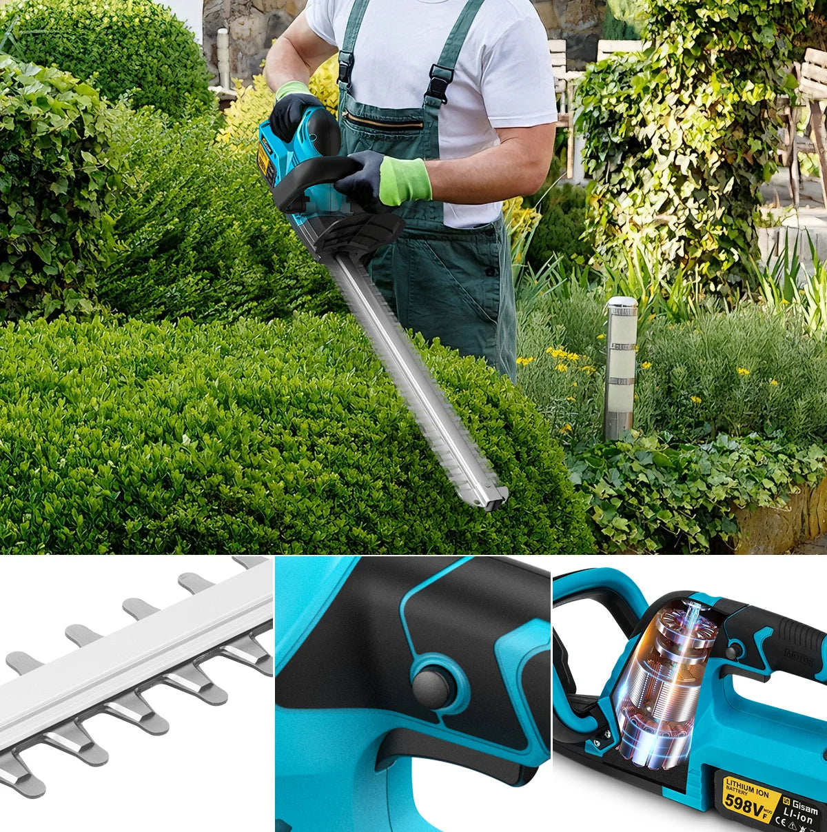GΣ 20000RPM Brushless Cordless Hedge Trimmer – 2000W Garden Pruning Tool for Makita 18V Battery Pin