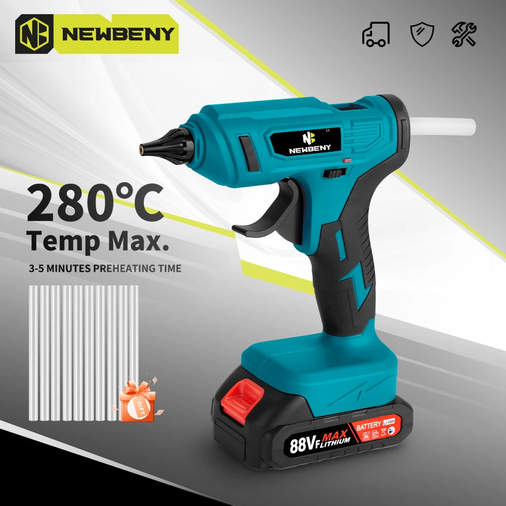 NEWBENY 280°C Cordless Hot Glue Gun – 11mm with 10 Glue Sticks for DIY & Repairs, Compatible with Makita Battery Pin