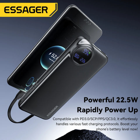 Essager 22.5W Power Bank – 20000mAh Dual-Cable, 4-Device Charge