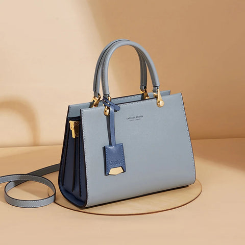 Cnoles Blue Genuine Leather Women's Handbag - Luxury Top-Handle & Sling Bag