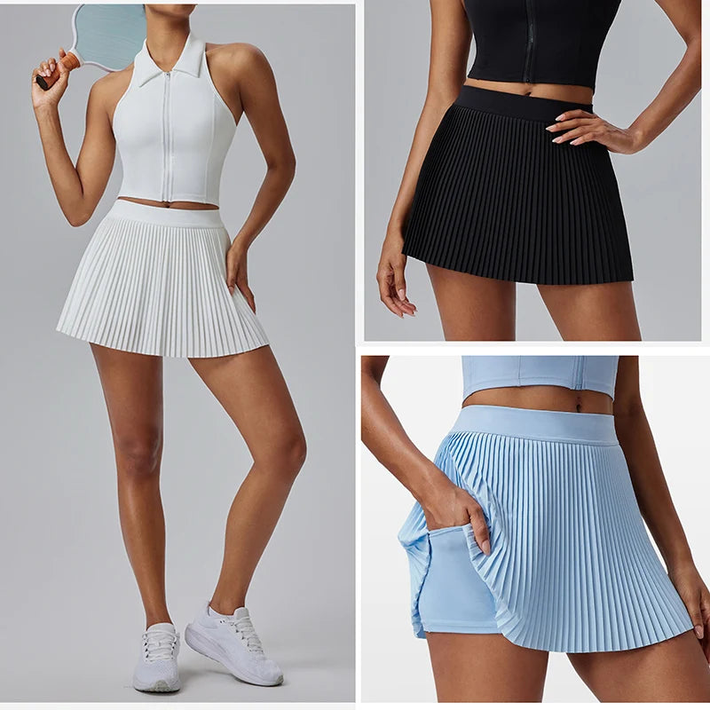 Floral Quick-Dry Sports Skirt – Pleated Tennis & Badminton Skort with Shorts for Women