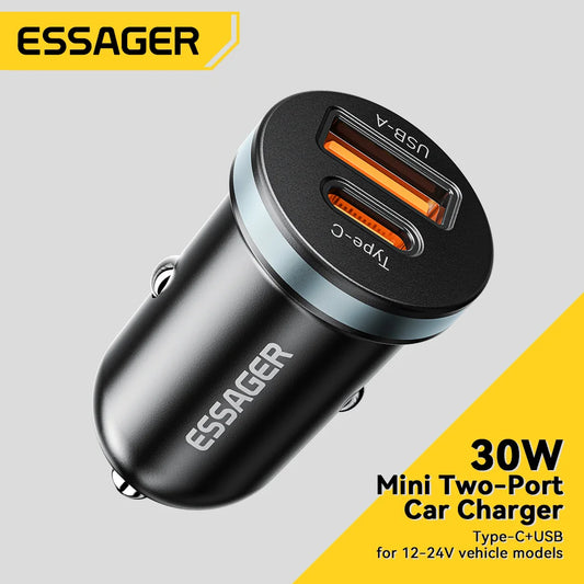 Essager 30W USB C Car Charger - Fast PD QC 3.0 & SCP 5A for iPhone, Xiaomi, Samsung