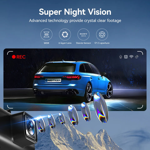 REDTIGER 4K Dual Dash Camera met wifi en gps