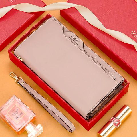 Cnoles Lange Envelop Portemonnee - Elegante Zachte Leren Clutch voor Dames