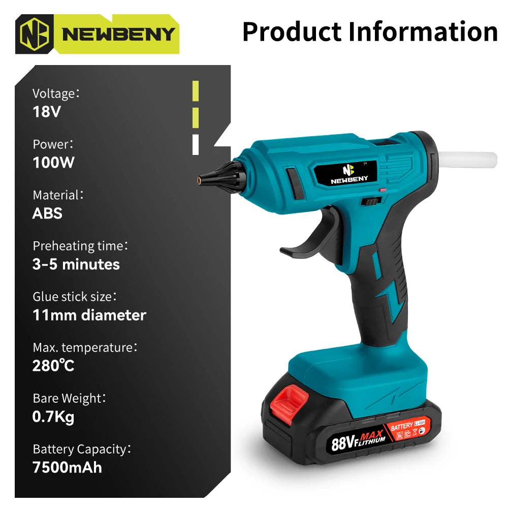 NEWBENY 280°C Cordless Hot Glue Gun – 11mm with 10 Glue Sticks for DIY & Repairs, Compatible with Makita Battery Pin