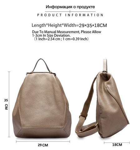 Zency Women Stylish Classic Khaki Leather Backpack
