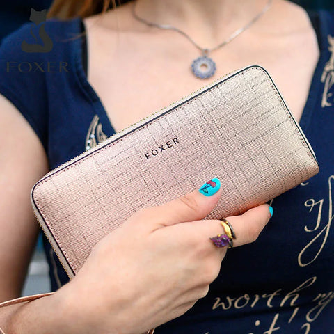 FOXER Women Split Leather Bifold Clutch Wallet with Wristlet