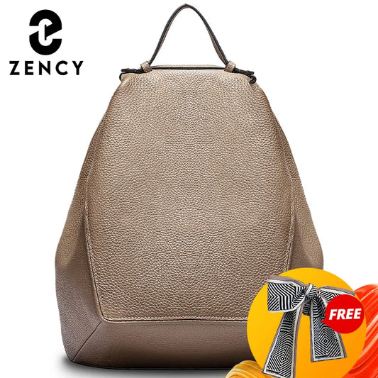 Zency Women Stylish Classic Khaki Leather Backpack