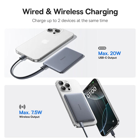 Baseus Slim 5000mAh Magnetic Power Bank – 15W Wireless & 20W Wired Charging