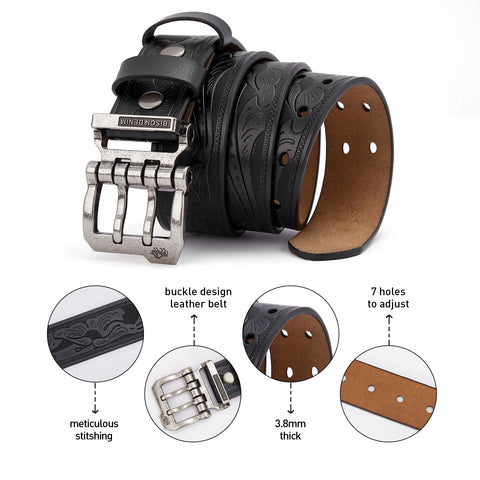 Bison Denim Men's Genuine Leather Pin Buckle Belt