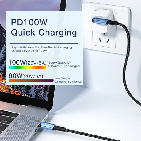 Essager 100W 90° USB-C to USB-C Cable for Fast Charging iPad, MacBook Pro, Xiaomi, Samsung, Huawei
